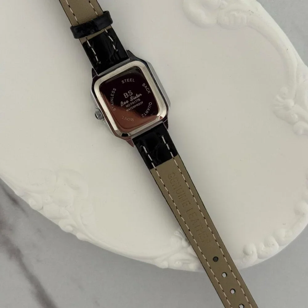 Sku0152 SIlver black strap zircon stones women casual square watch + gift bag